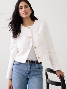 Banana Republic White Textured Tweed Lady Jacket - XS Petite